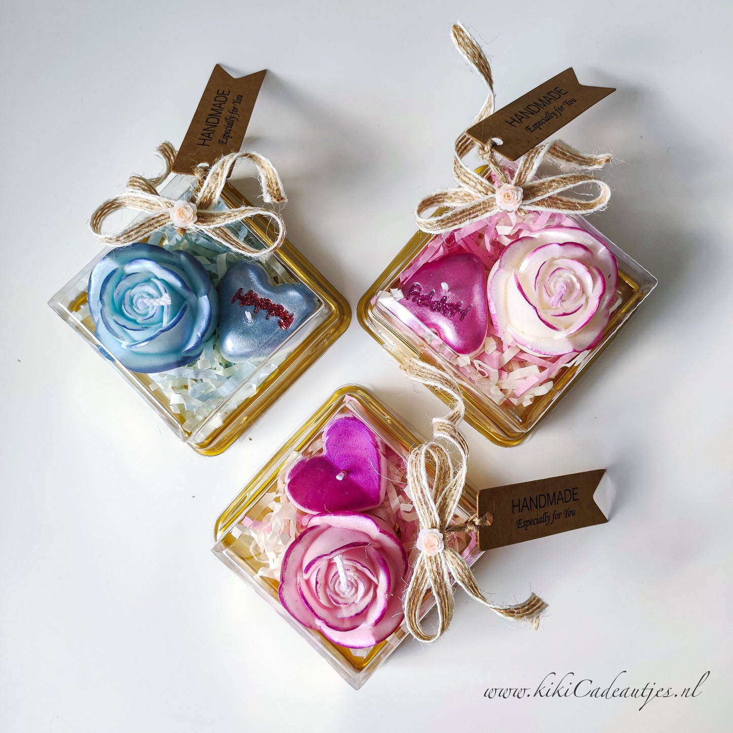 Handgemaakte RozenKaars+Hartkaars in Geschenkdoos