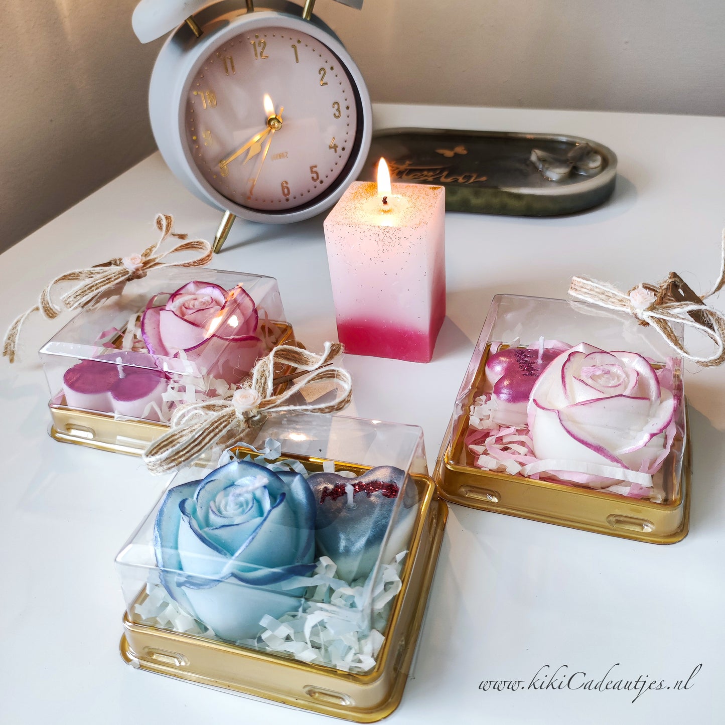 Handgemaakte RozenKaars+Hartkaars in Geschenkdoos