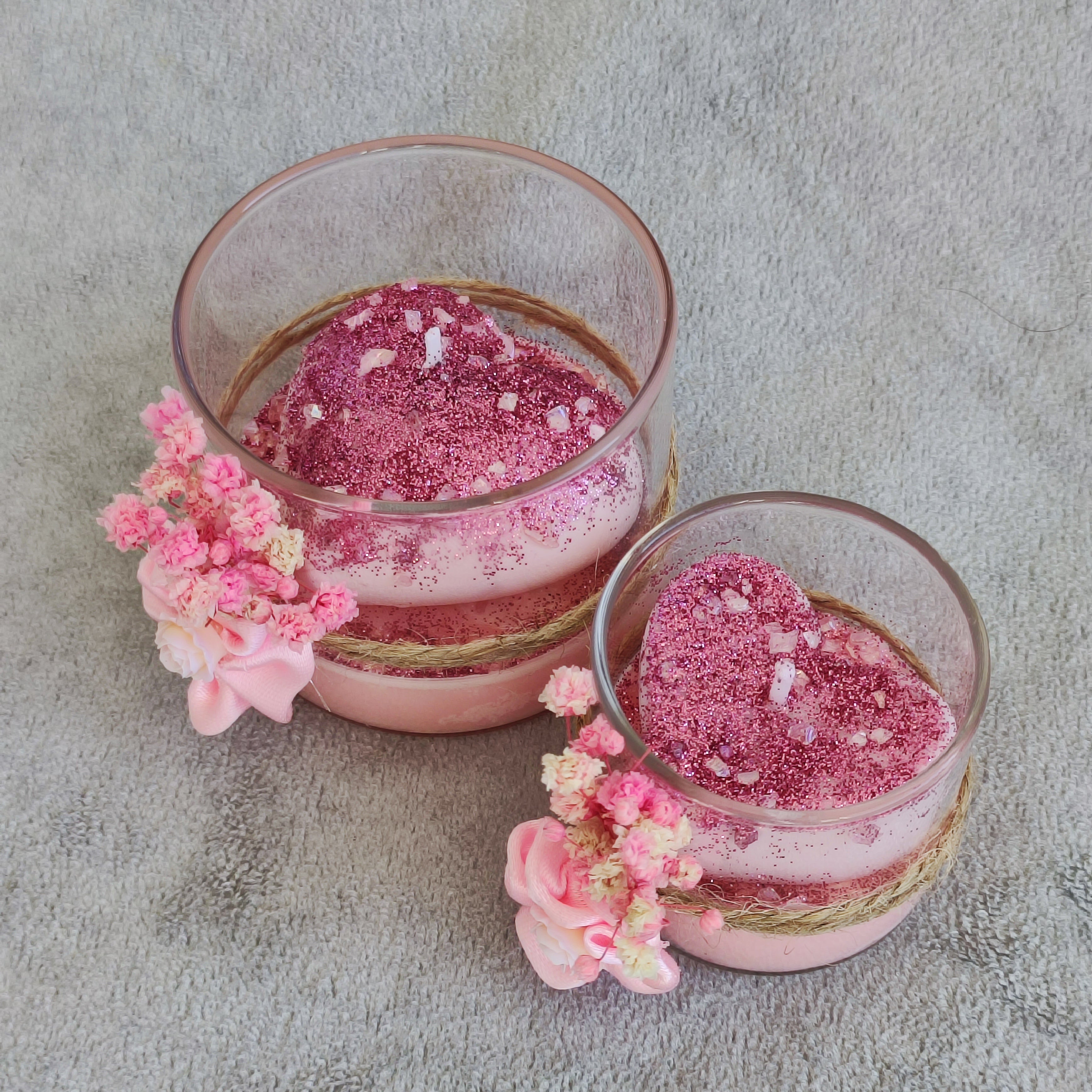 Roze Hart Kaars in Glazen Pot – Handgemaakt met Rozengeur & Sojawas