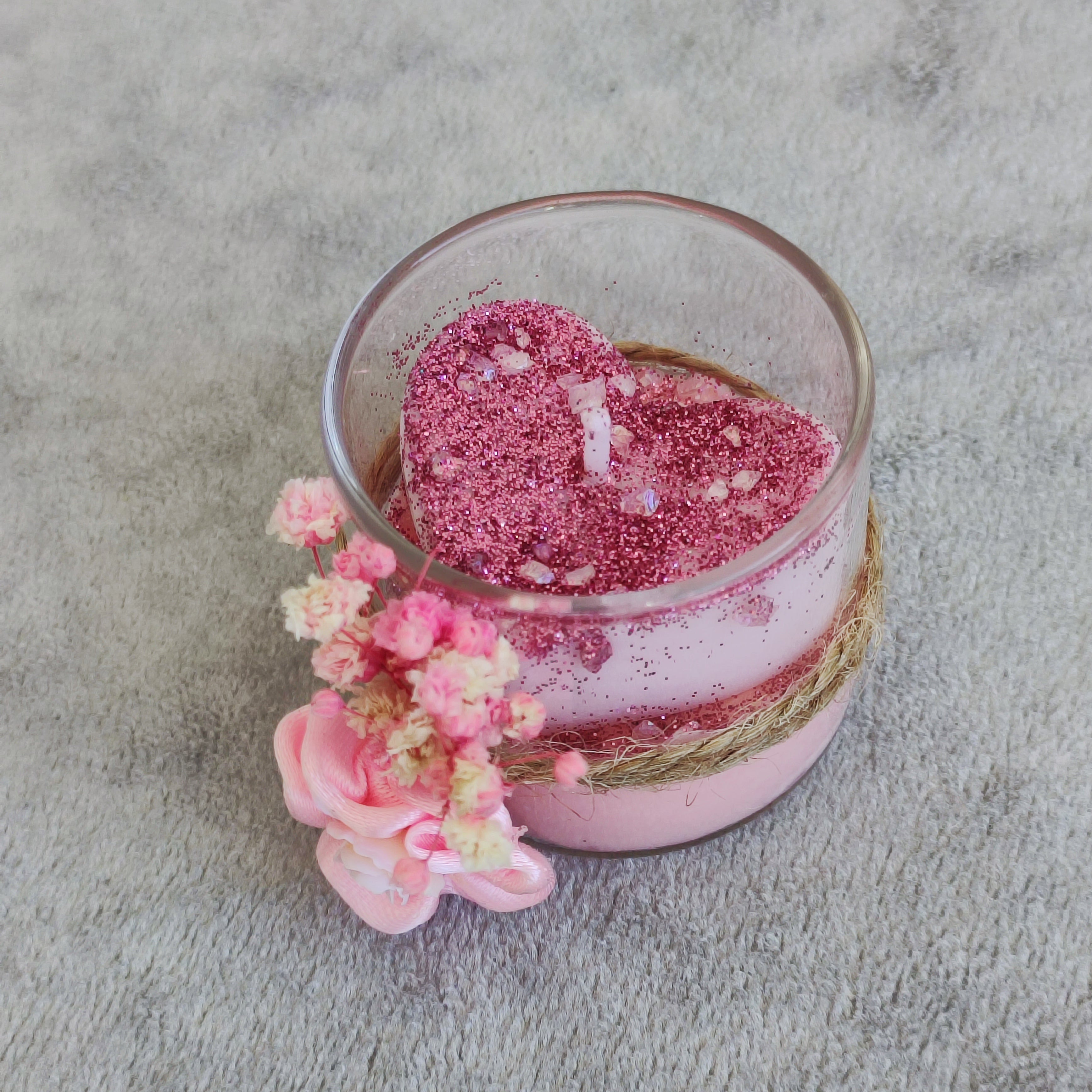 Roze Hart Kaars in Glazen Pot – Handgemaakt met Rozengeur & Sojawas