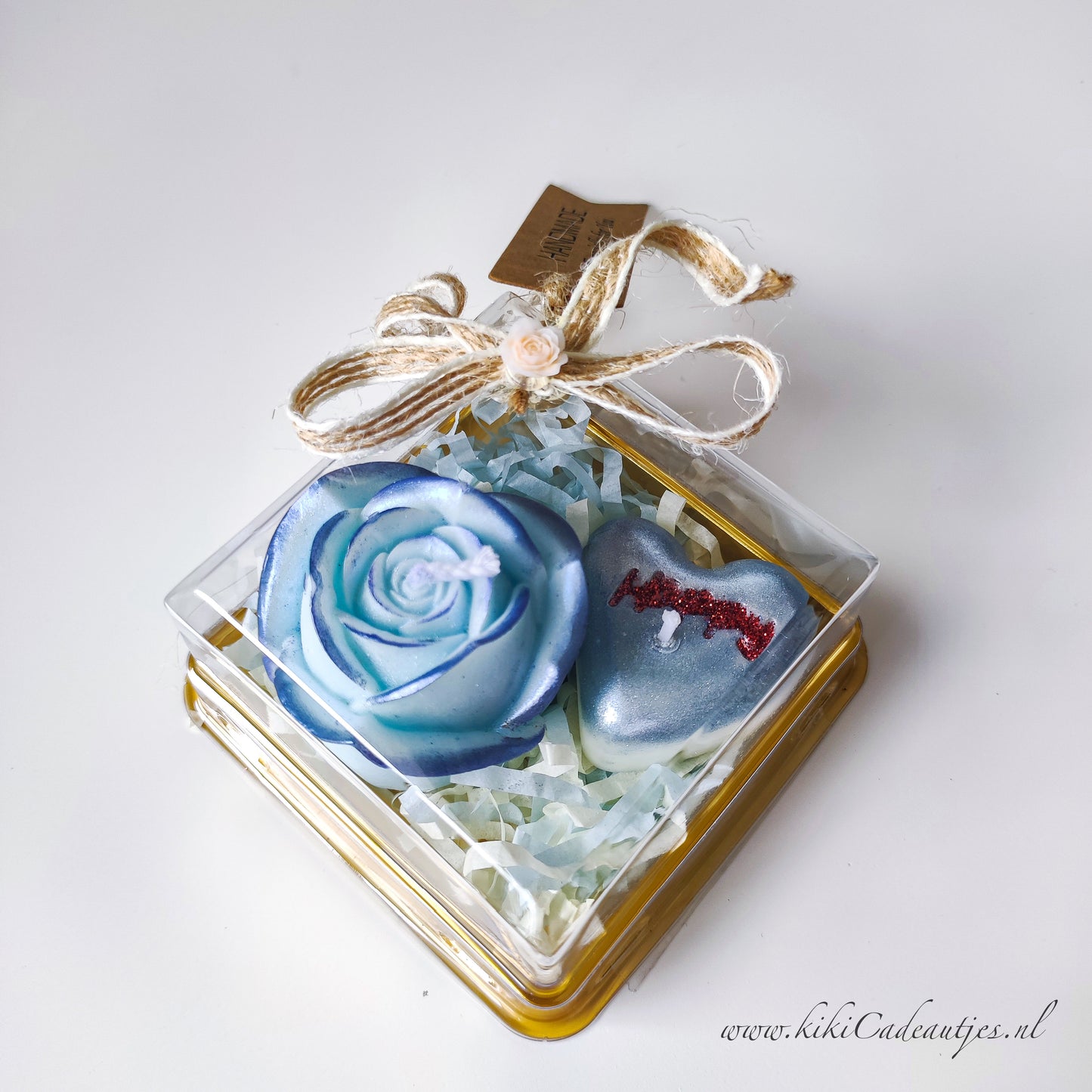 Handgemaakte RozenKaars+Hartkaars in Geschenkdoos
