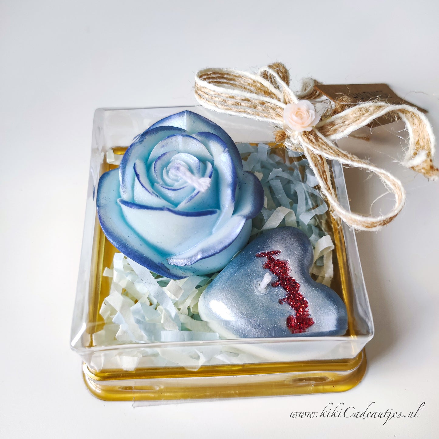 Handgemaakte RozenKaars+Hartkaars in Geschenkdoos