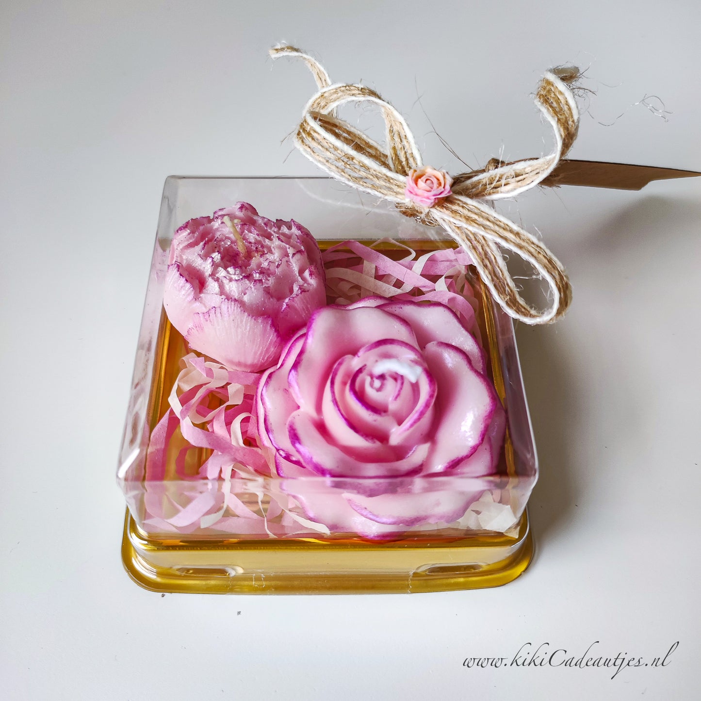 Bloemenkaars Duo Cadeauset in Doos – Handgemaakt met Randoptie
