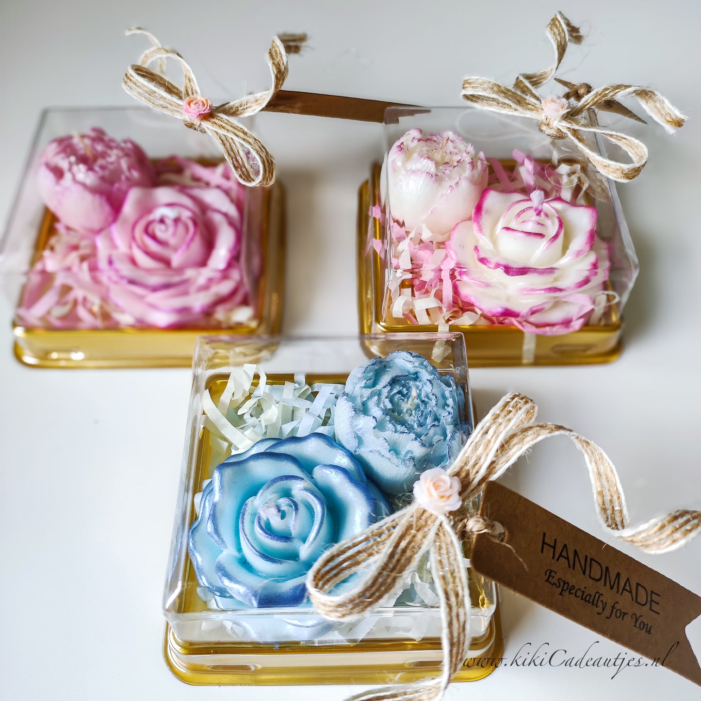 Bloemenkaars Duo Cadeauset in Doos – Handgemaakt met Randoptie
